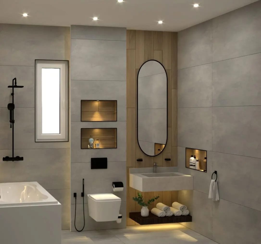 حمام مودرن رمادي